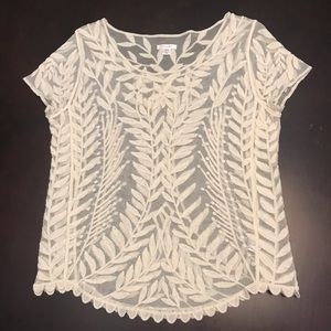 Off white sheer top with embroidered details